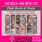 Pink Faceless Reels Aesthetic Instagram Stories Posts Master Resell Rights MRR PLR Content Creator Bundle DFY Pink Digital Marketing Library